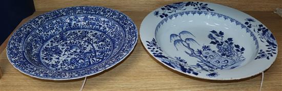 Two Chinese blue and white bowls, 18th/19th century, largest diameter 36cm